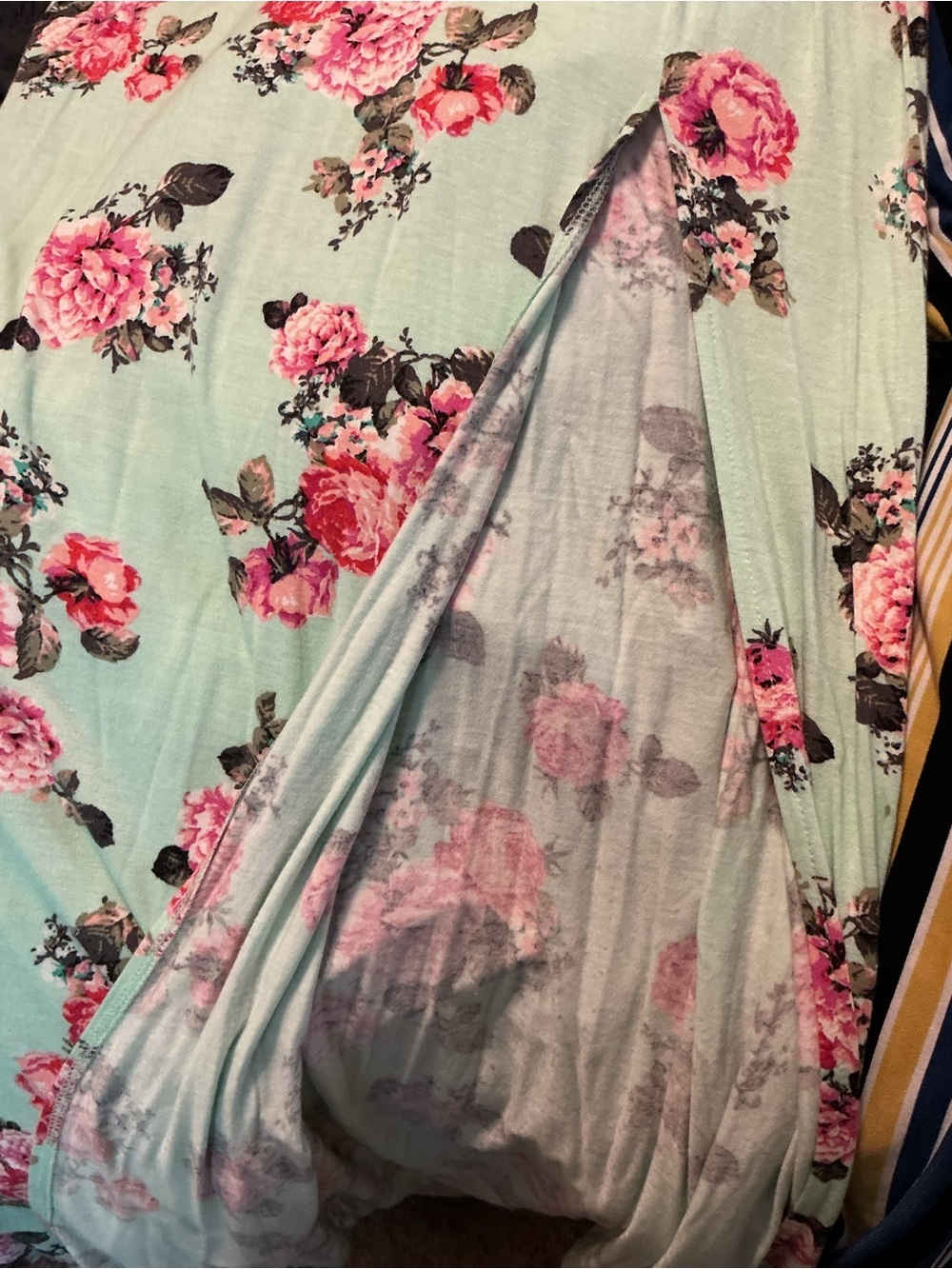 Charlotte Russe Mint Maxi Skirt with Pink Floral Print High Front Split - Picture 3 of 5